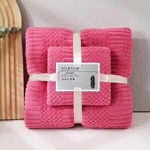 Pink Rose Bath Towel Set Soft Textured Ribbed Spa Style Gift Wrapped Home Decor